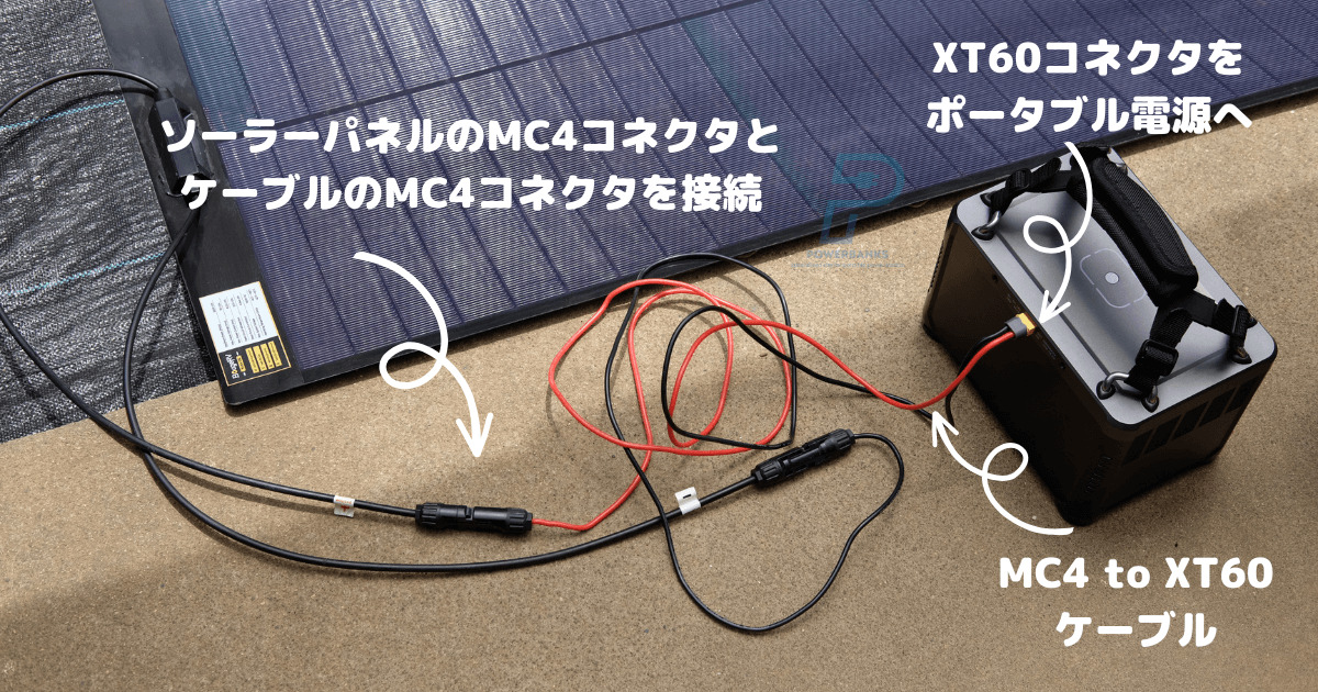 MC4コネクタのソーラーパネルとも「XT60-MC4変換ケーブル」を使用すれば接続可能